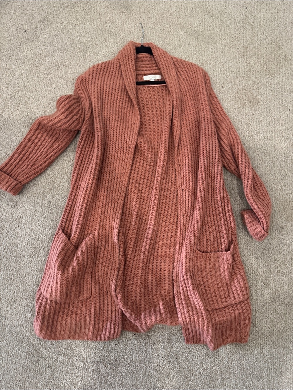 LOFT Open-Front Ribbed Cardigan - Rosewood Pink